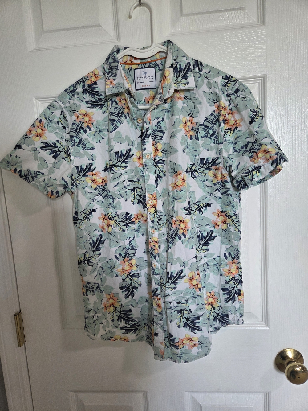 Men's Floral Short-Sleeve Button-Up Shirt - Light Blue/Green